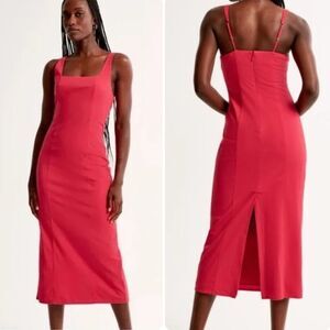 Abercrombie & Fitch Stretch Column Midi Dress in Red | Small